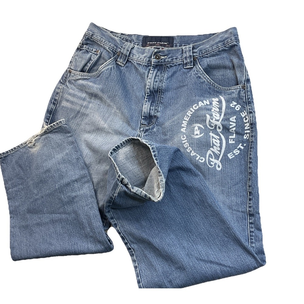 Vintage Phat Farm Jeans Y2K Skater Baggy Fit Wide Leg Grudge Distressed Sz 38x31